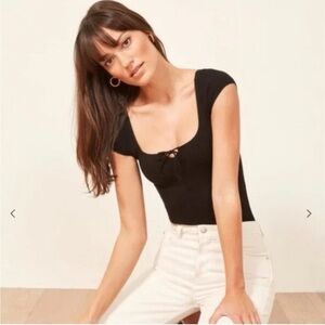 Reformation Ribbed Black Bodysuit